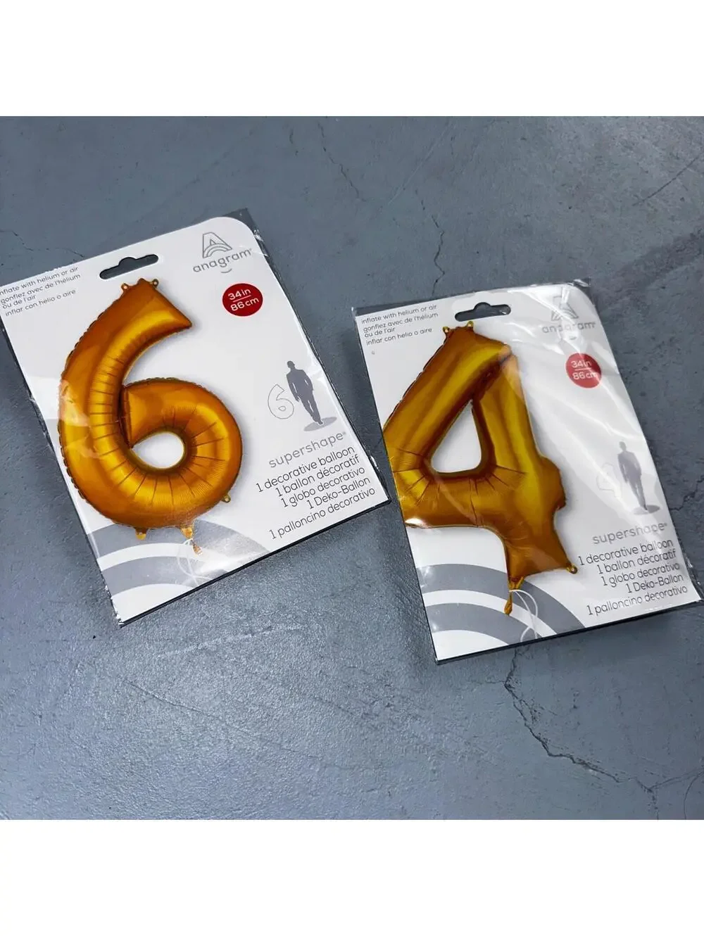 Anagram Supershape 34 inches Gold Numeral 6 and 4 Decorative Balloon New 46 64